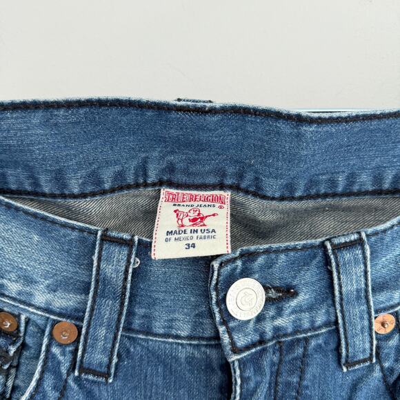 True Religion Jeans Men 34x33 Boot Cut Y2K Embroidered Stitch Flap Pocket USA Ma - Picture 6 of 9